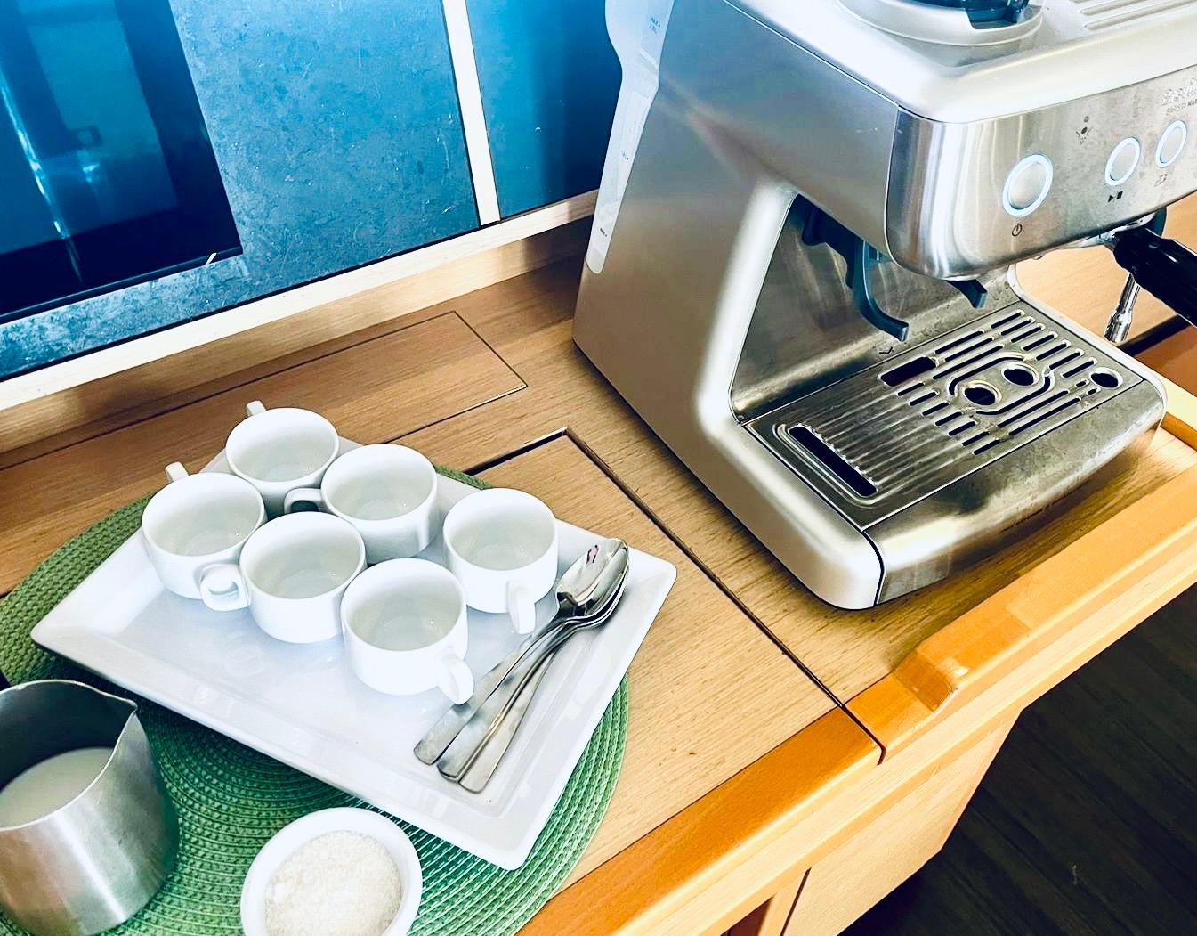 Espresso machine on galley counter