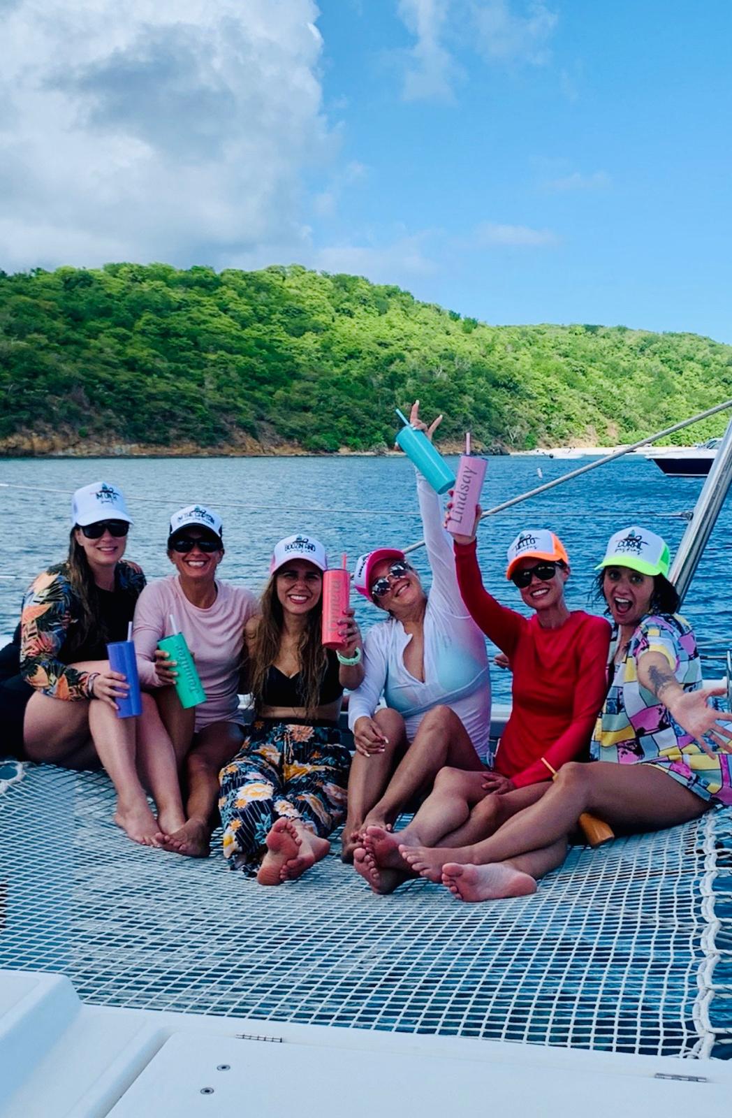 Lindsay and friends celebrating a birthday on S/V Elation BVI